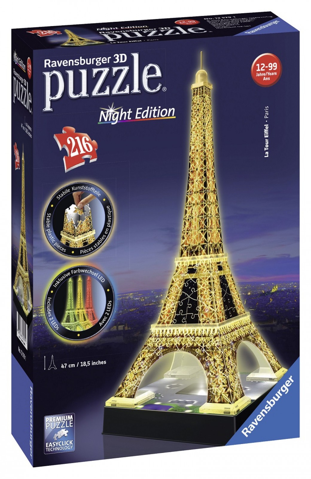 Puzzle Luminos 3D Turnul Eiffel Noaptea cu 216 piese - Ravensburger 2