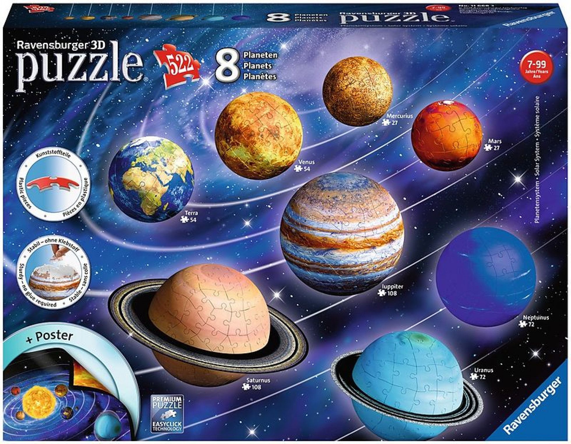 Puzzle 3D Sistemul Solar cu 522 piese - Ravensburger 1