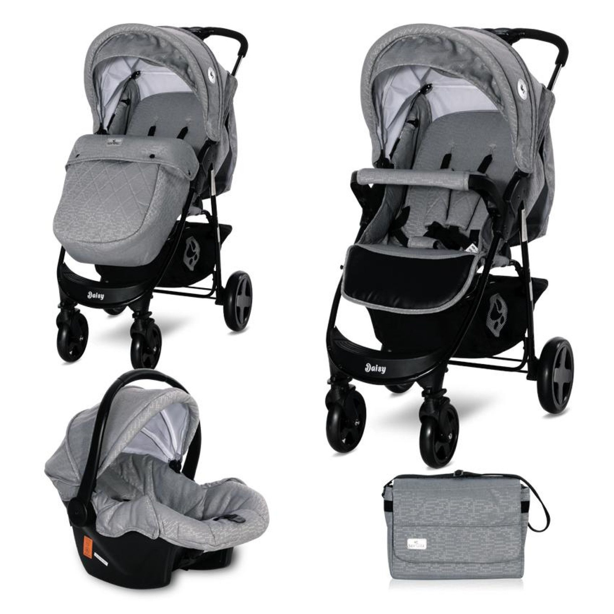 Carucior Set Daisy Basic, cos auto inclus, Grey - Lorelli 1