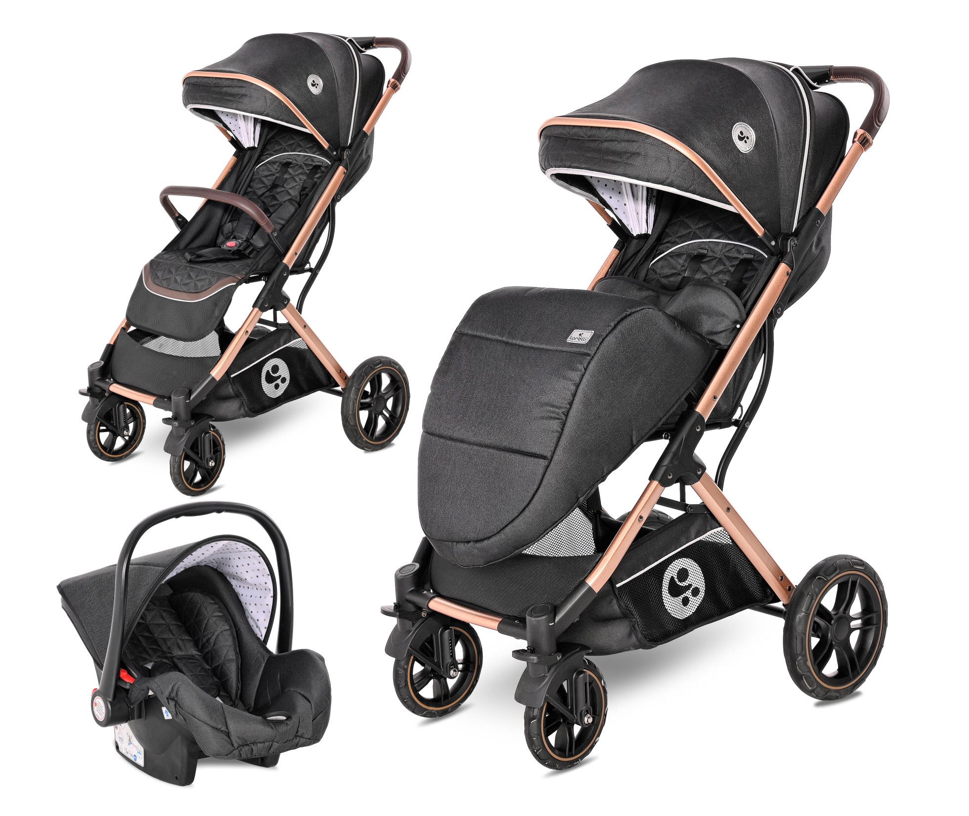 Carucior Set, Storm, pana la 22 kg, cos auto inclus, cadru aluminiu, Luxe Black - Lorelli 1