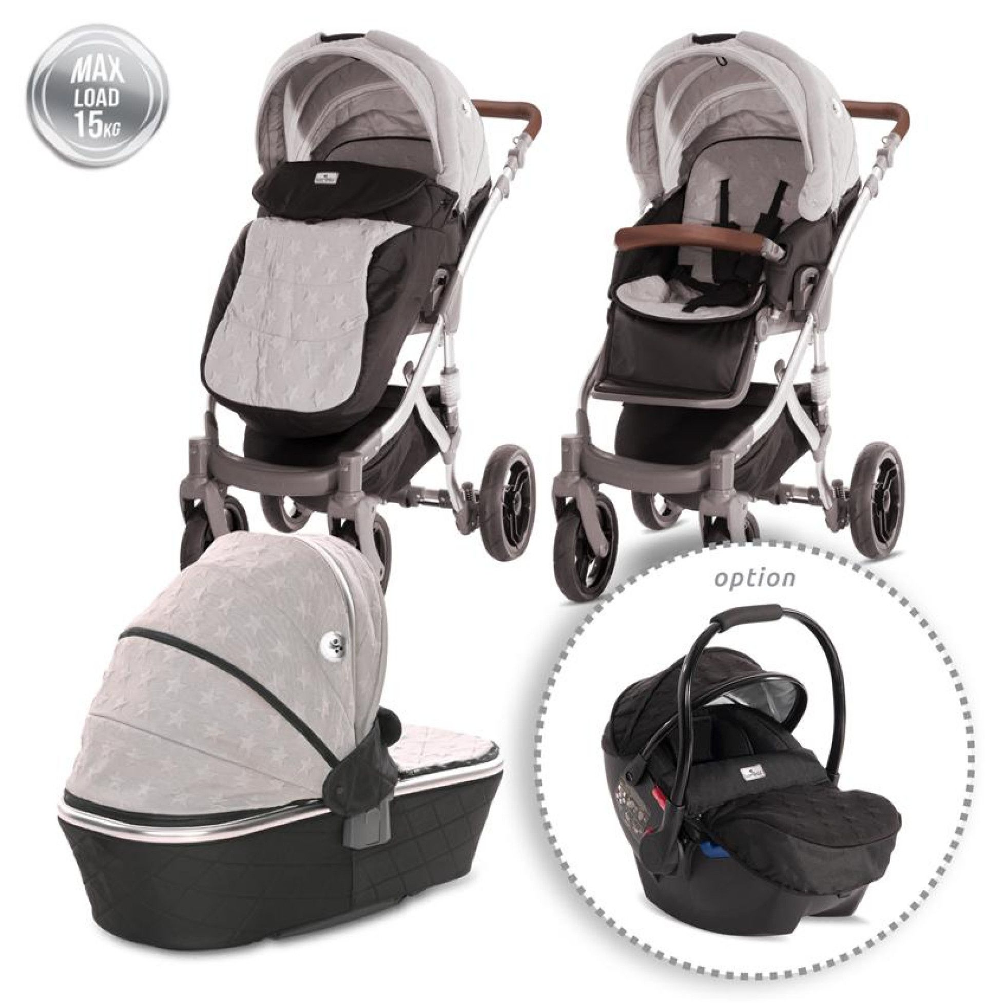 Carucior Set Rimini Premium, cos landou separat, Cool Grey Stars - Lorelli 1