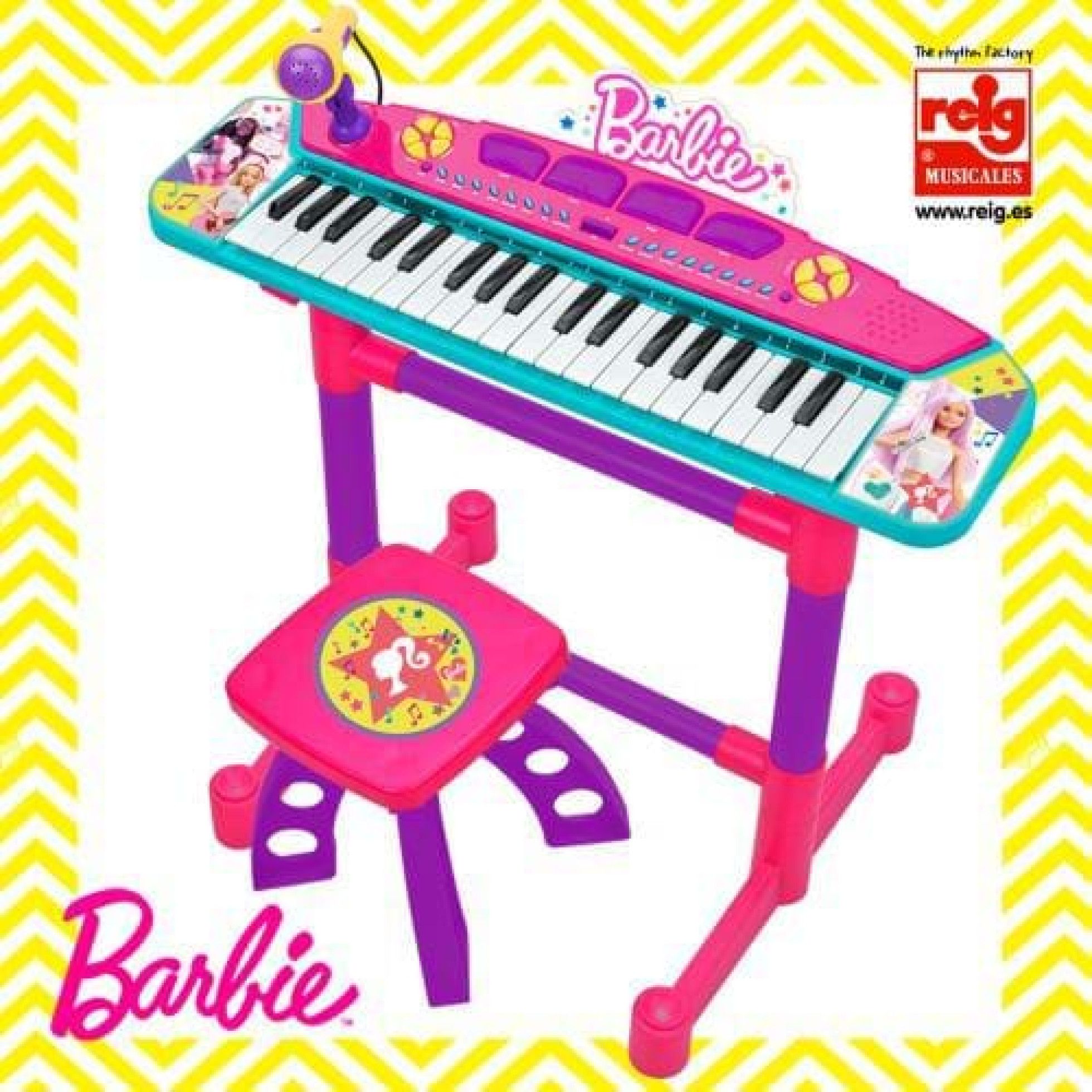 Keyboard cu microfon si scaunel Barbie - Reig Musicales 1