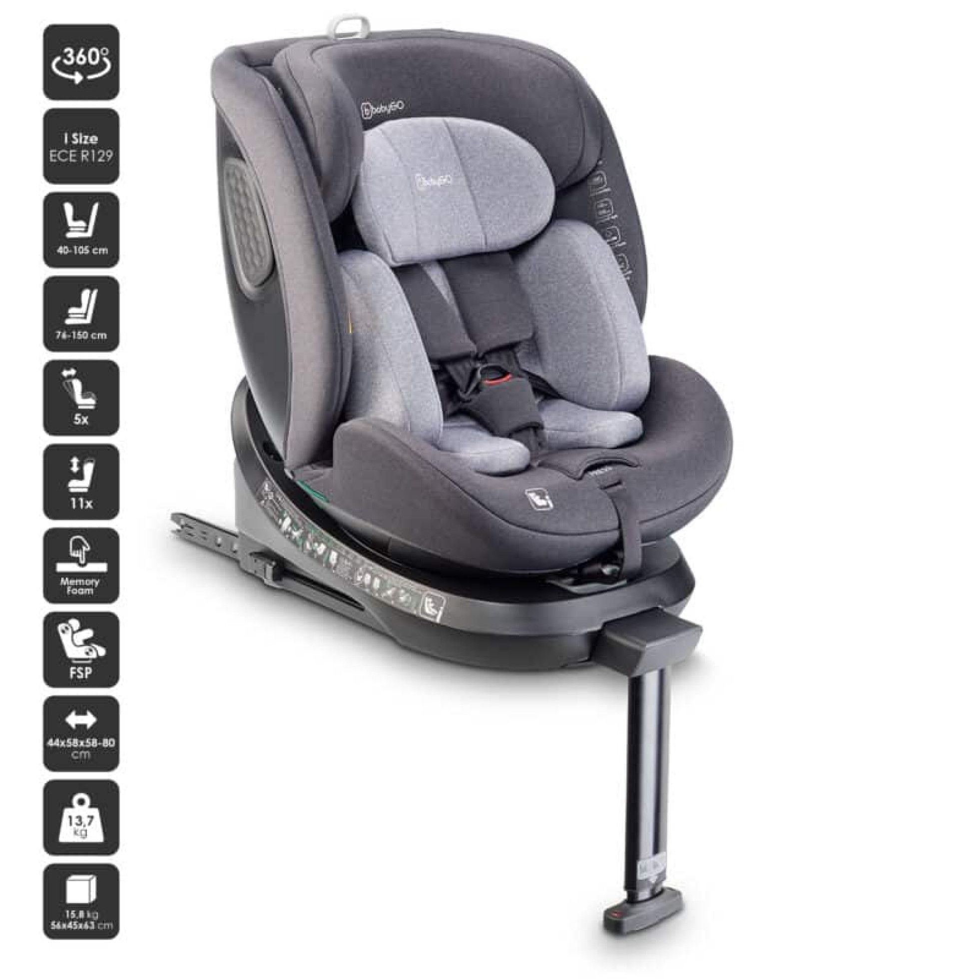 Scaun auto rotativ cu isofix MOVE360 Grey - Babygo 2