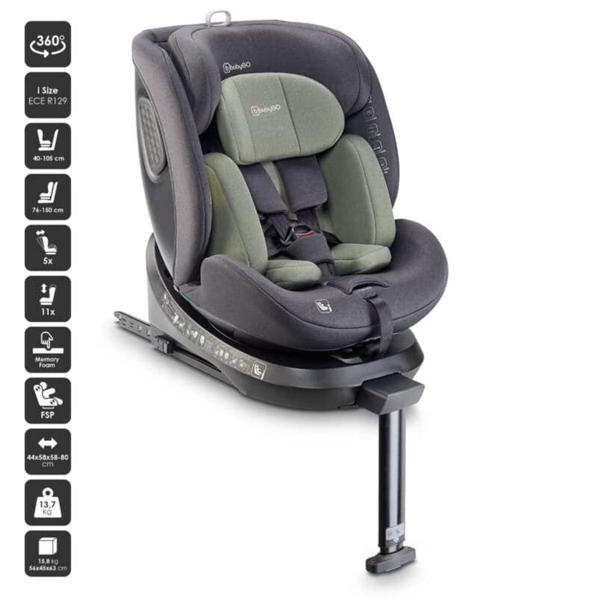 Scaun auto rotativ cu isofix MOVE360 Green - Babygo 2