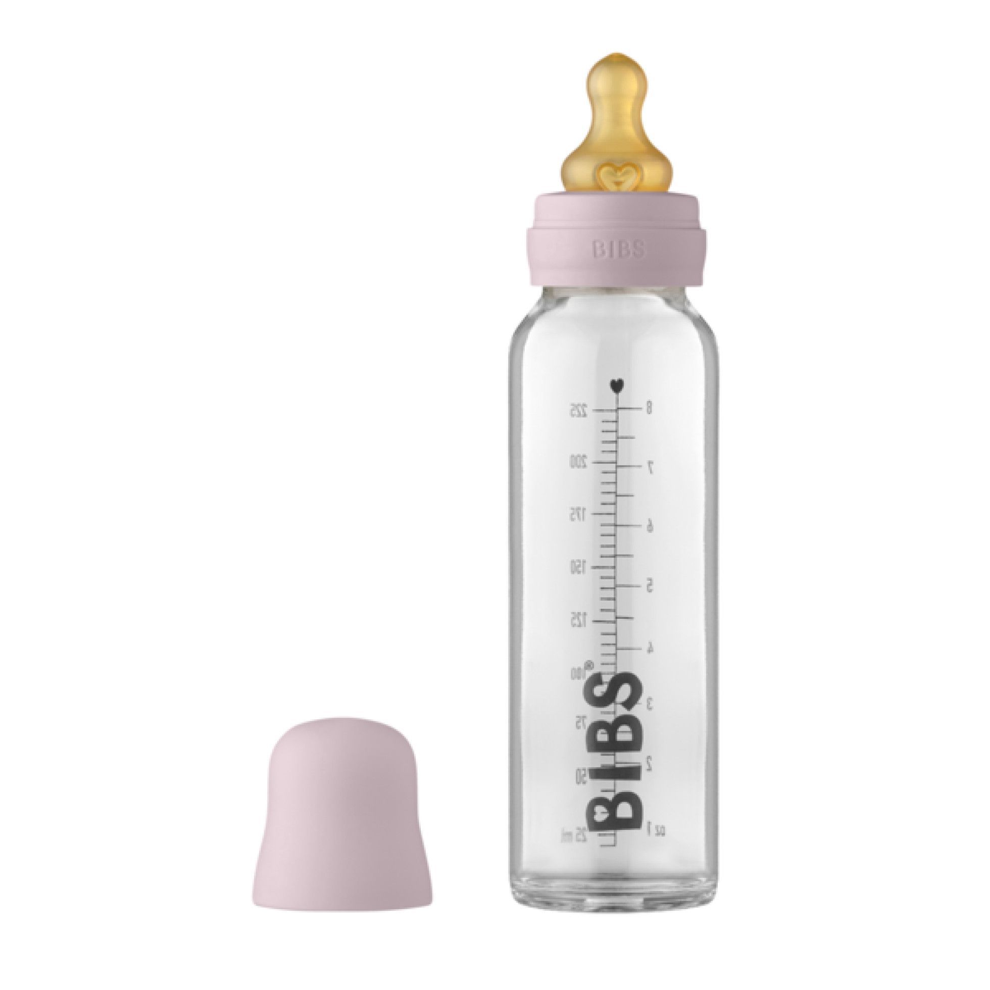 Set complet biberon din sticla anticolici 225 ml Dusky Lilac - BIBS 1