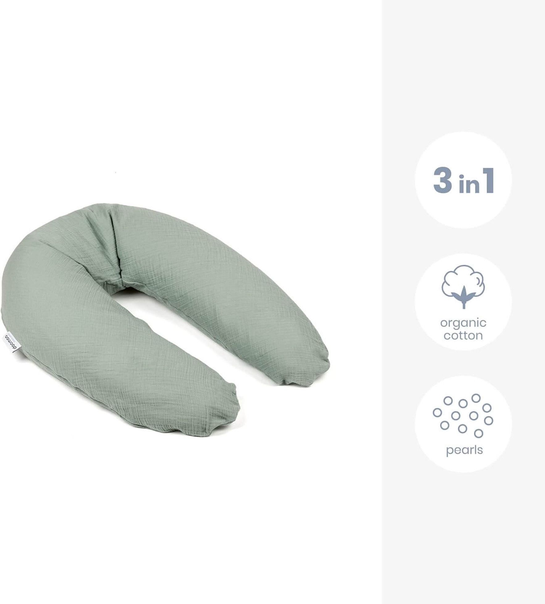 Perna mare pentru gravide 3 in 1 Comfy Big Tetra Green din bumbac organic - Doomoo 3