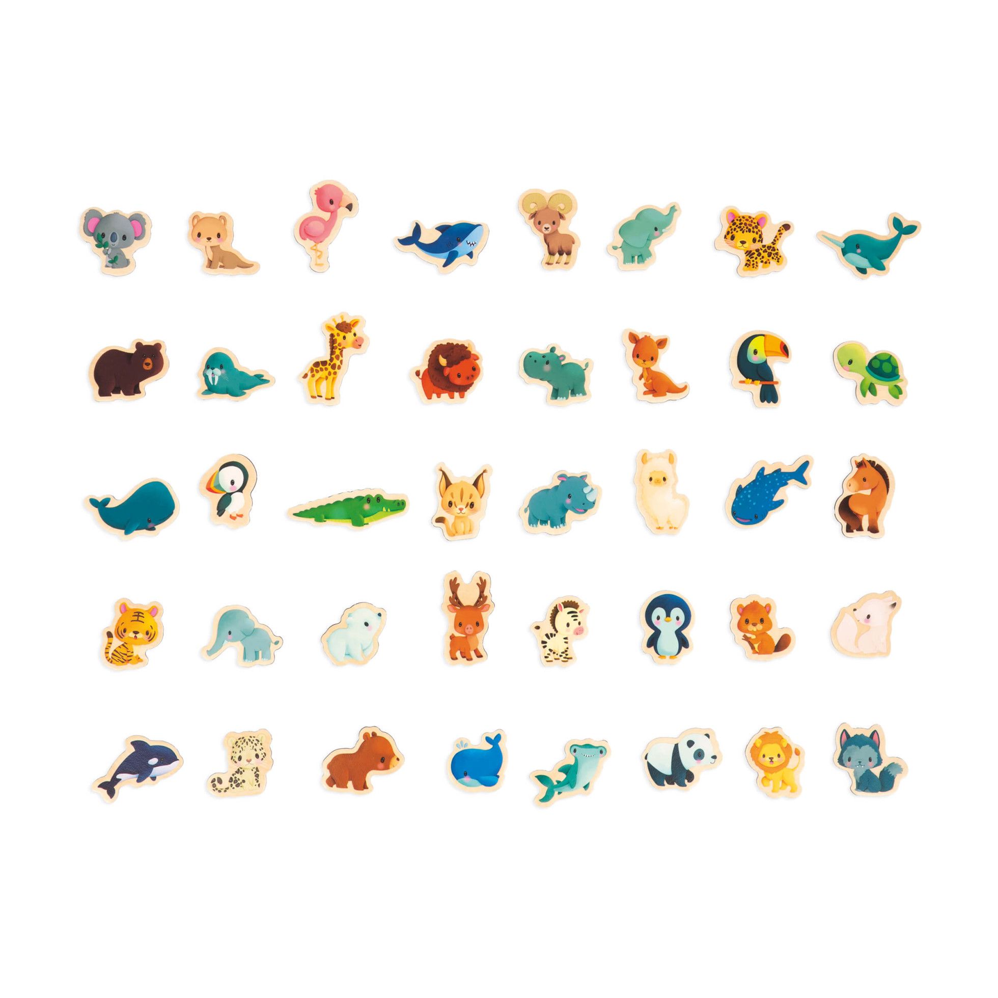 Puzzle magnetic, harta lumii cu 40 animalute magneti - Janod 4