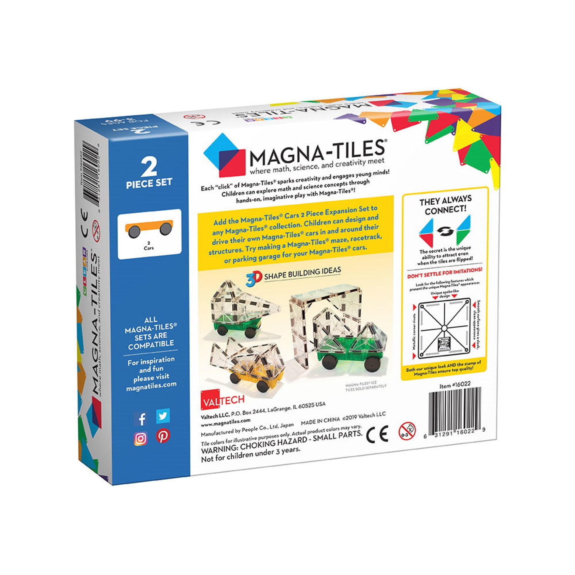 Set Magnetic extensie, 2 masinute Galben si Verde - Magna-Tiles 2