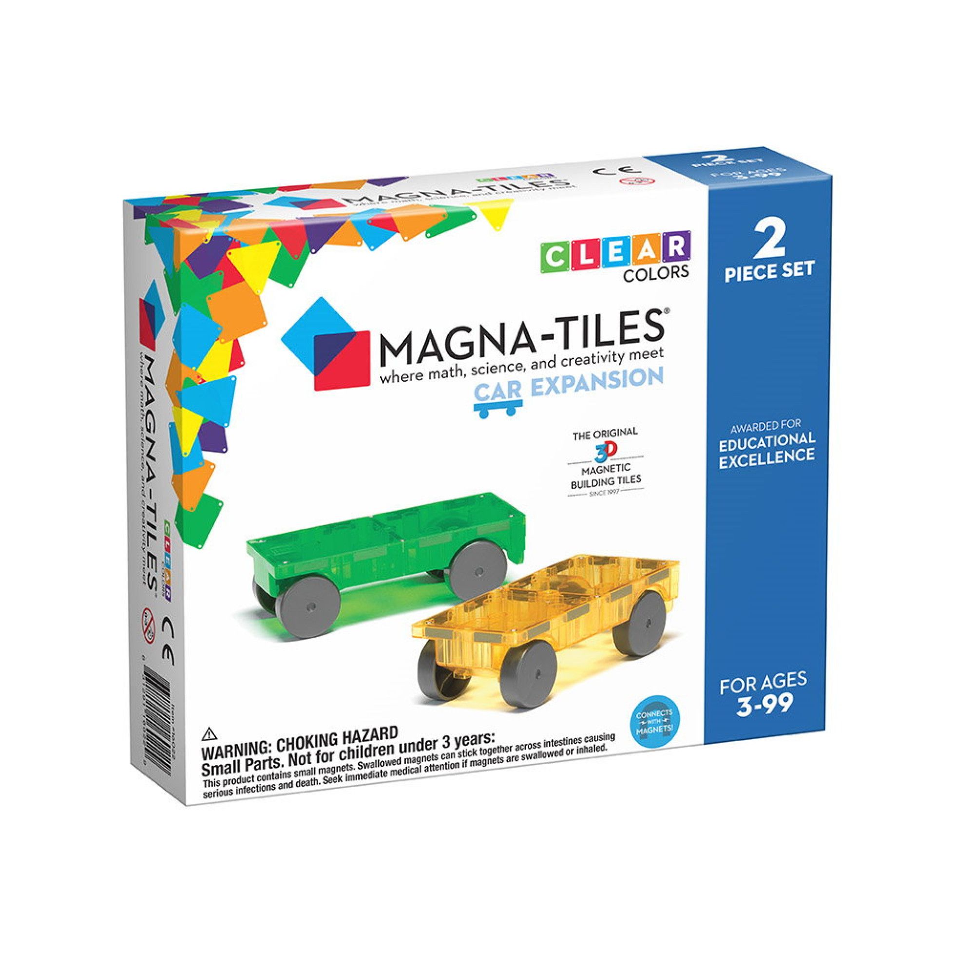 Set Magnetic extensie, 2 masinute Galben si Verde - Magna-Tiles 1