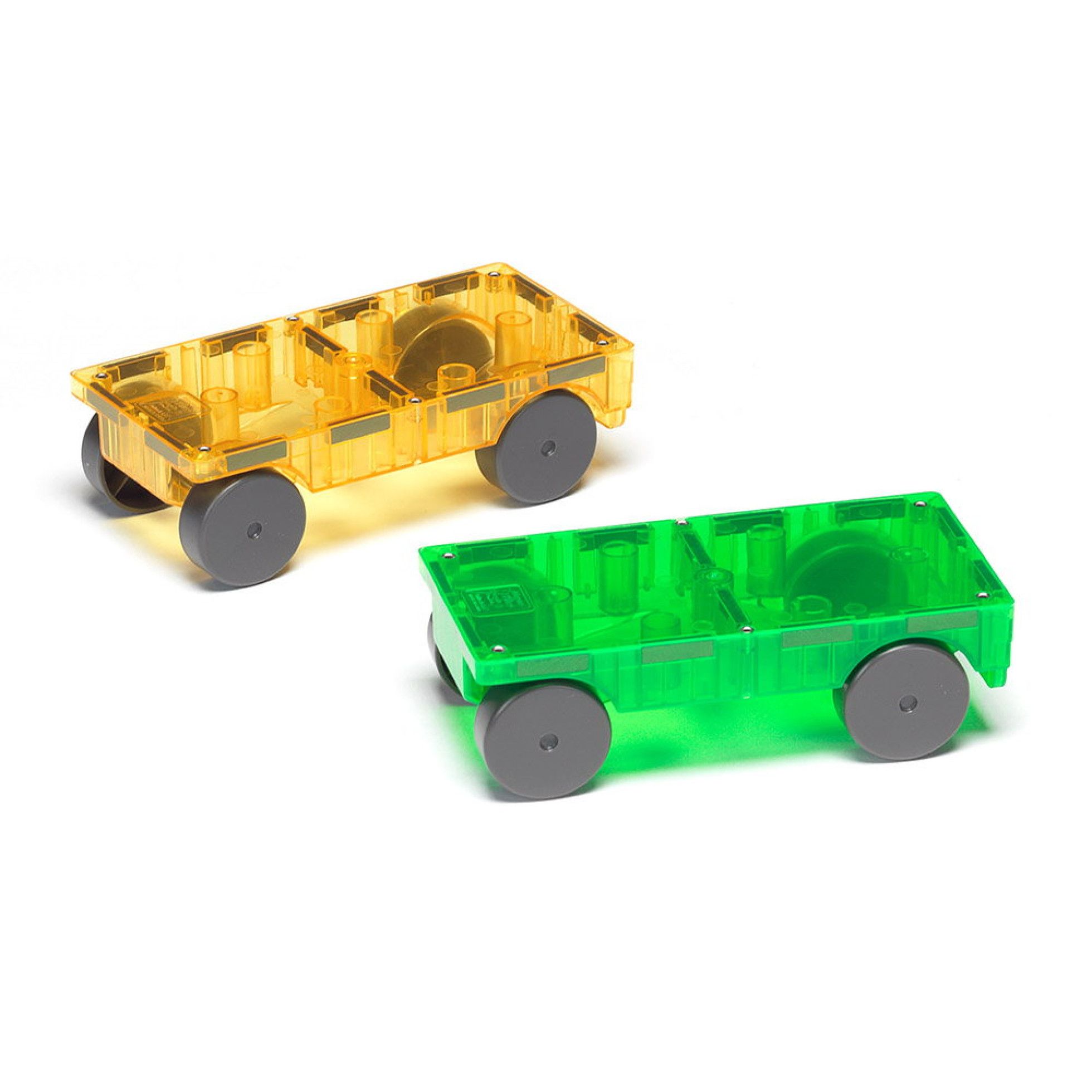 Set Magnetic extensie, 2 masinute Galben si Verde - Magna-Tiles 3