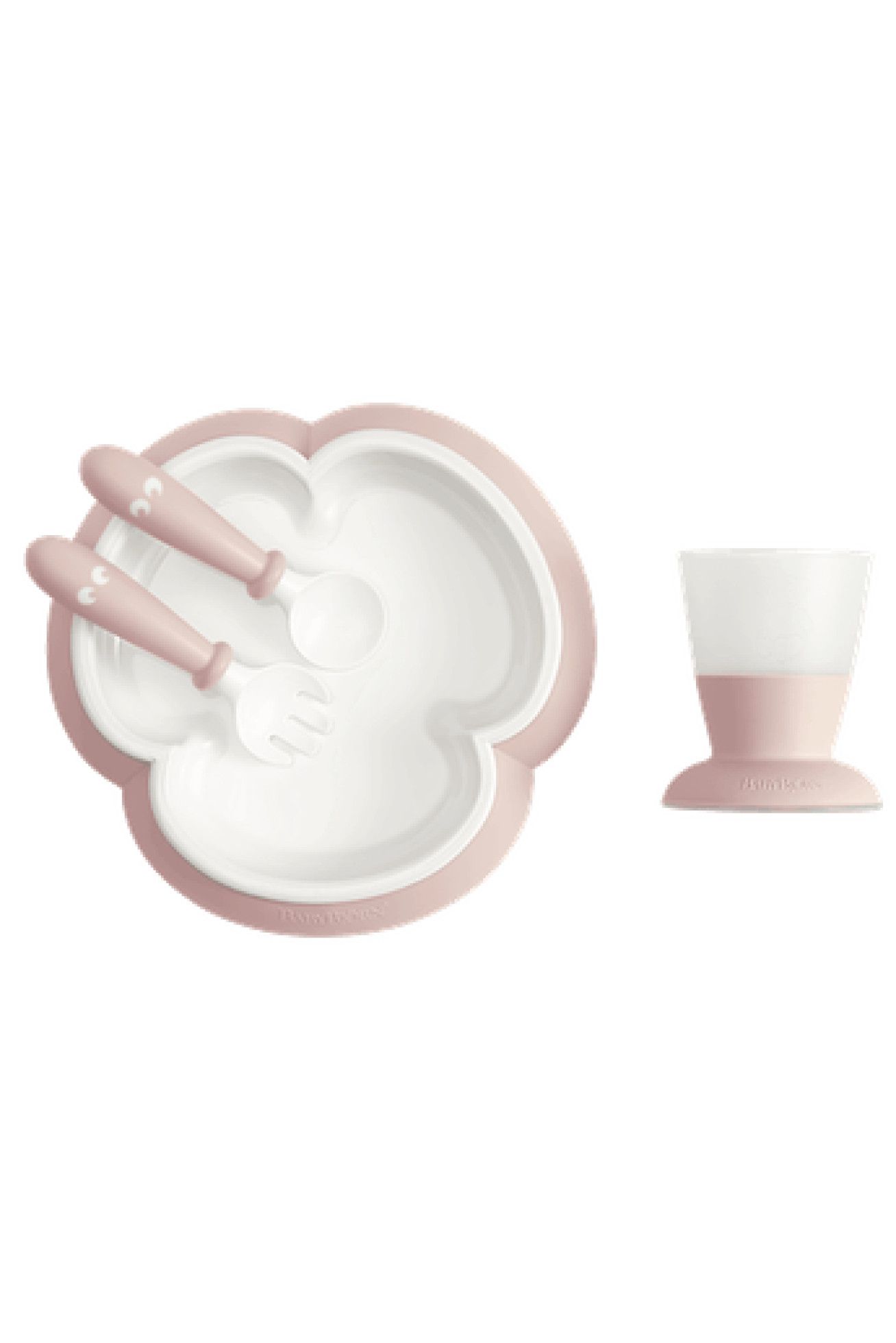 Set hranire: farfurie, lingurita, furculita si pahar pentru bebe, Powder Pink - BabyBjorn 1